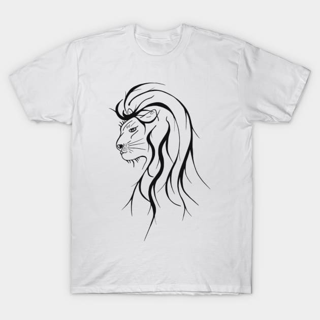 Wild lion with long manes T-Shirt by Drawings by Wandersti